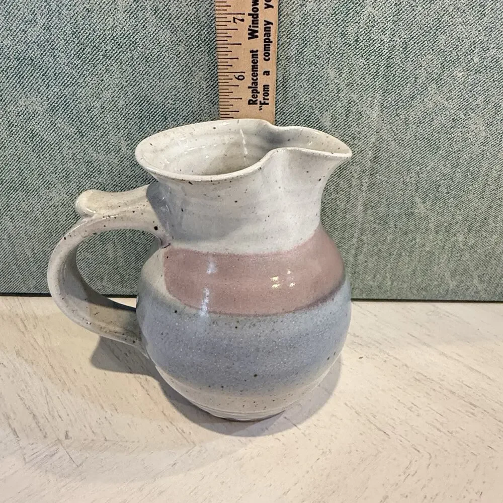 VTG Alewine Pottery Hand Thrown Glazed Pitcher Creamer 5.5” Pastel Pink Blue EUC